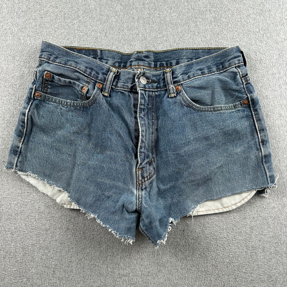 Levi's Shorts Mens W34 550 Relaxed Fit Blue Cut Off Denim Raw Hem